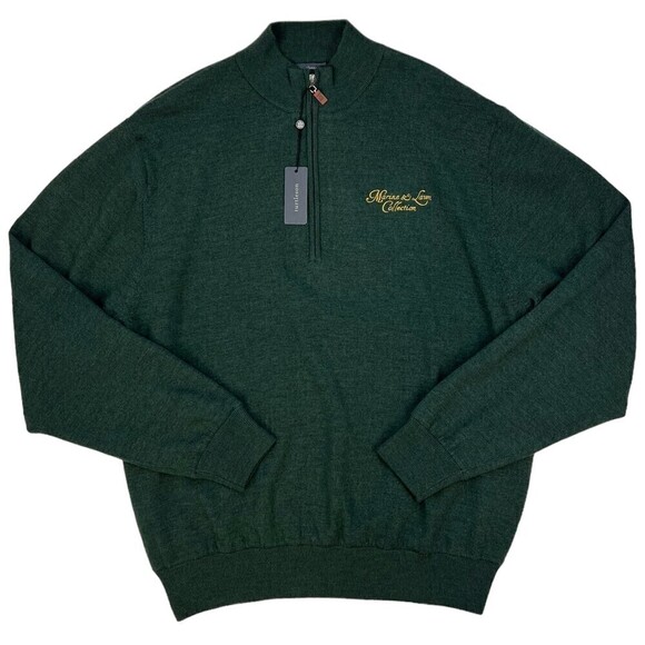 NWT Turtleson Men's Italian Merino Lined Quarter Zip Sweater Pine Green XL - Picture 1 of 11